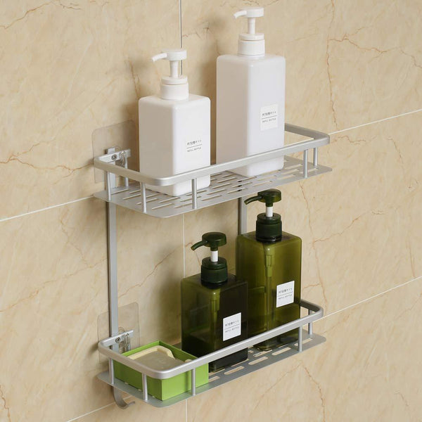 Hawsam No Drilling Bathroom Shelves, Aluminum 2 Tier Shower Shelf Caddy Adhesive Storage Basket for Shampoo