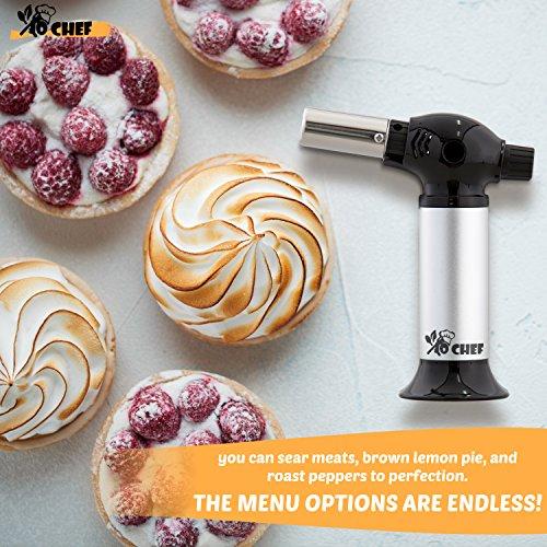 Jo Chef Kitchen Torch, Blow Torch - Refillable Butane Torch With Adjustable Flame - Culinary Torch, Creme Brûlée Torch For Cooking Food, Baking, BBQ & More + FREE Recipe eBook (With Fuel Gauge)