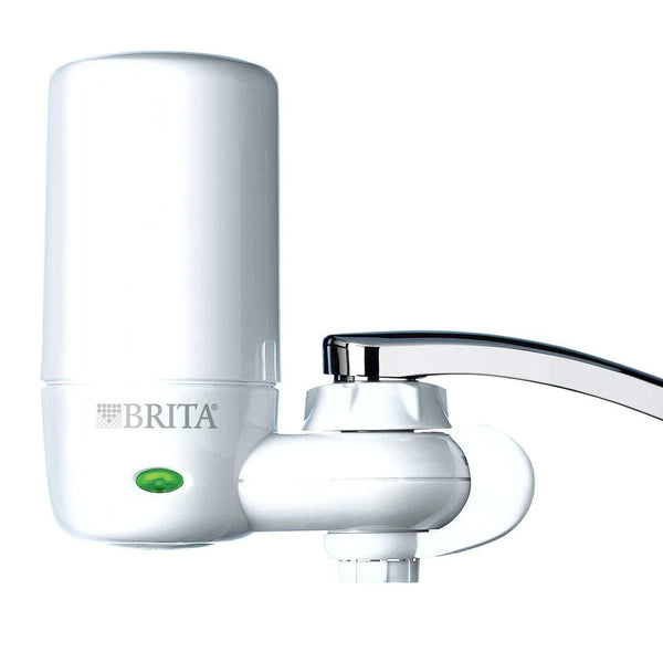 Brita Tap Water Filter System, Water Faucet Filtration System with Filter Change Reminder, Reduces Lead, BPA Free, Fits Standard Faucets Only - Complete, White