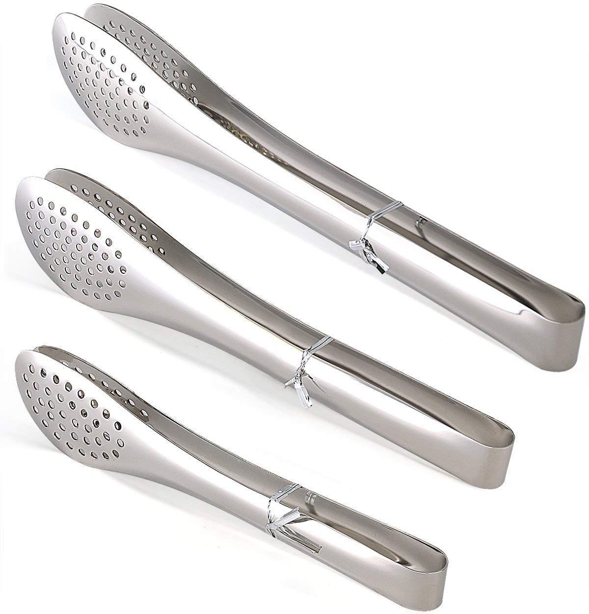 Pack of 3 Sizes Stainless Steel Tongs Salads Bread by  TOPULORS