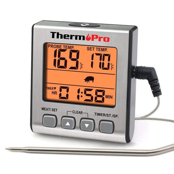 ThermoPro TP-16S Digital Meat Thermometer Accurate Candy Thermometer Smoker Cooking Food BBQ Thermometer for Grilling with Smart Cooking Timer Mode and Backlight