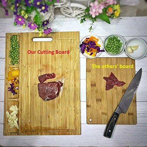 HHXRISE Large Organic Bamboo Cutting Board For Kitchen, With 3 Built-In Compartments And Juice Grooves, Heavy Duty Chopping Board For Meats Bread Fruits, Butcher Block, Carving Board, BPA Free