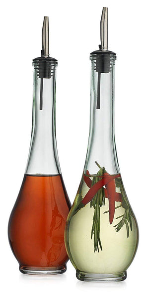 Classic Set of 2 Vintage Glass Olive Oil Dispenser Teardrop Bottles 2 Piece Cruet Set by HC - COMINHKPR145720