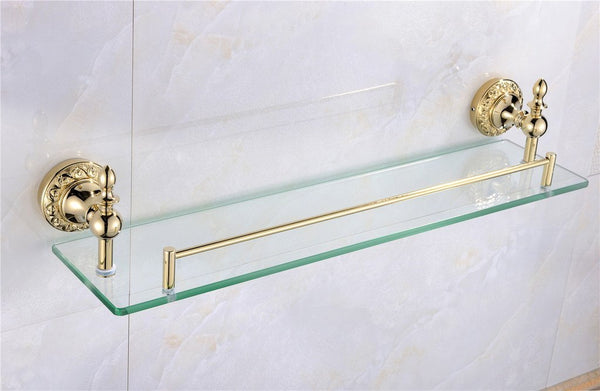 Leyden Bathroom Bath Shower Ti-pvd Finish Solid Brass Material Glass Shelf Lavatory Accessories