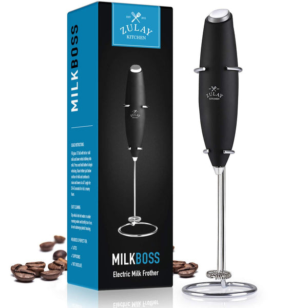 Zulay High Powered Milk Frother Handheld Foam Maker for Lattes - Great Electric Whisk Drink Mixer for Bulletproof® Coffee, Mini Blender and Foamer Perfect for Cappuccino, Frappe, Matcha, Hot Chocolate by Milk Boss