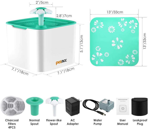 Pet Fountain Cat Dog Water Dispenser With Pump And 4 Replacement Filters - Healthy And Hygienic 2L Super Quiet Automatic Electric Water Bowl