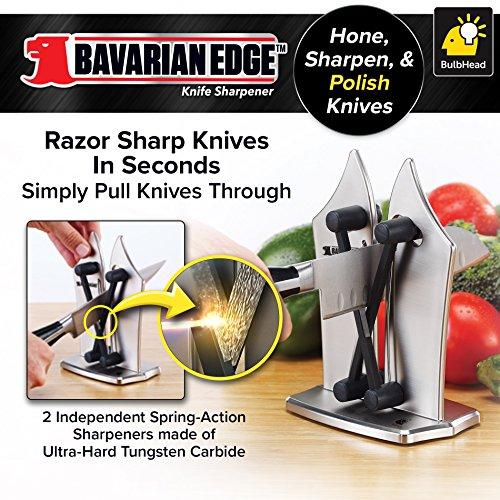 Official As Seen On TV Bavarian Edge Kitchen Knife Sharpener by BulbHead, Sharpens, Hones, & Polishes Serrated, Beveled, Standard Blades