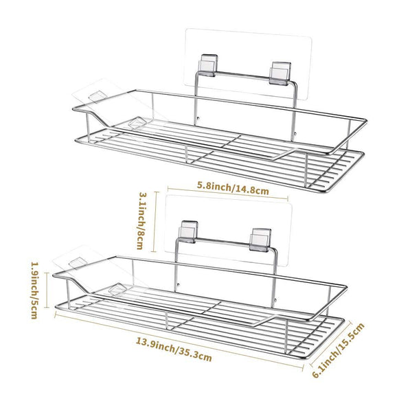 Adhesive Bathroom Shelf Organizer Shower Caddy Kitchen Storage Rack, Wall Mounted, No Drilling, SUS304 Stainless Steel-2 PACK