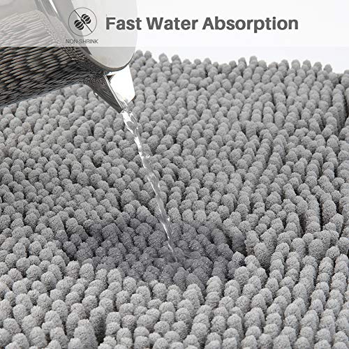 Secura Housewares Bathroom Rugs, Oversize 47" x 28" | Non Slip, Water Absorbent, Machine Washable Bath Mat Carpets | Ultra Soft, Fluffy, Thick Chenille Bath Mats for Doors, Bathroom, Kitchen | Gray