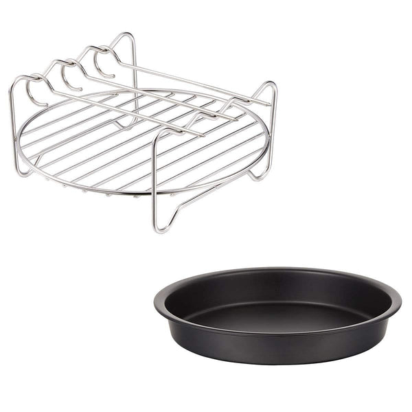 Air Fryer Accessories, 6" Pizza Pan, Multi-Purpose Rack with Skewers, Set of 2