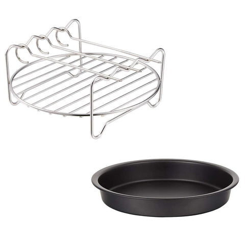 Air Fryer Accessories, 6" Pizza Pan, Multi-Purpose Rack with Skewers, Set of 2