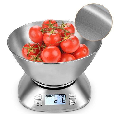 Meykey 11lb Digital Kitchen Food Scale Removable 2.15L Liquid Volume Stainless Steel Bowl, with Alarm Timer & Temperature Sensor