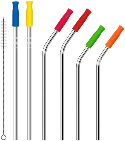 Topsky Metal Straws Stainless Steel Straws 10.5 Inch Ultra Long Rustproof Reusable Drinking Straws with 6 Silicone Tips and 1 Cleaning Brush for 20/30 Yeti RTIC SIC Ozark Trail Tumblers