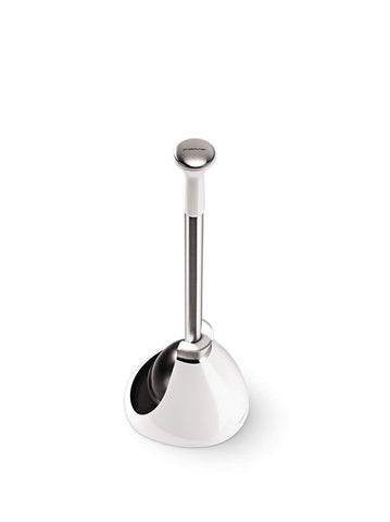 simplehuman Toilet Plunger and Caddy, Stainless Steel, White