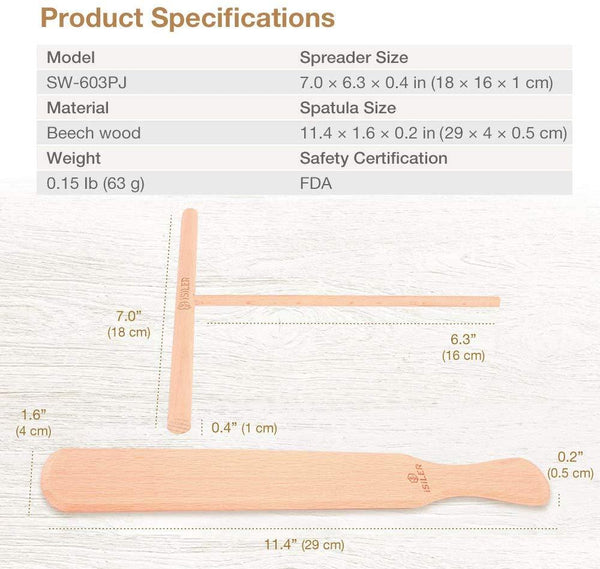 iSiLER Beechwood Crepe Spreader and Spatula Set, 2 Pieces 7 inches Crepe Spreaders, 1 Piece 11.4 inches Crepe Spatula