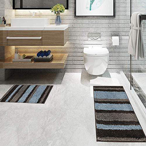 HEBE Non-Slip Bathroom Rug Mat Shag Microfiber Shower Bath Rug Absorbent Bath Mat for Bathroom Machine Washable(18x26, Blue/Grey)