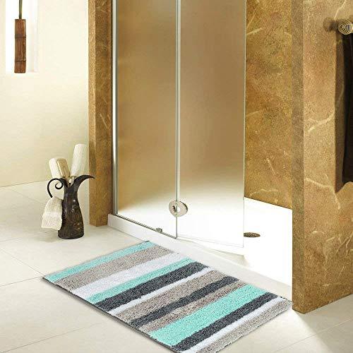 HEBE Non-Slip Bathroom Rug Mat Shag Microfiber Shower Bath Rug Absorbent Bath Mat for Bathroom Machine Washable(18x26, Blue/Grey)