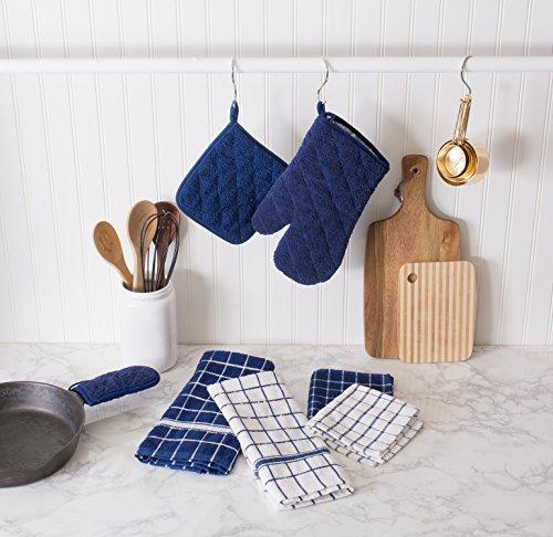 The Triumphant Chef 100% Cotton, Terry Oven Mitts 7 x 13, Heat Resistant, Machine Washable for for Everyday Kitchen Basic, Set of 2, French Blue, Ovenmitt, 2 Piece