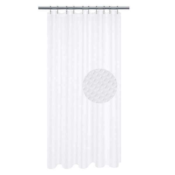 Waffle Weave Fabric Shower Curtain 230 GSM Heavy Duty, Spa, Hotel Luxury, Water Repellent, White Pique Pattern, 71 x 72 inches Decorative Bathroom Curtain