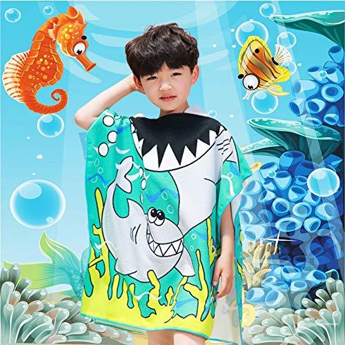 HETH Kids Hooded Beach and Bath Towel 100% Cotton Beach Swimming Coverup for Age 2-8 Years Old Multi-use for Bath/Shower/Pool(Tiger Shark)