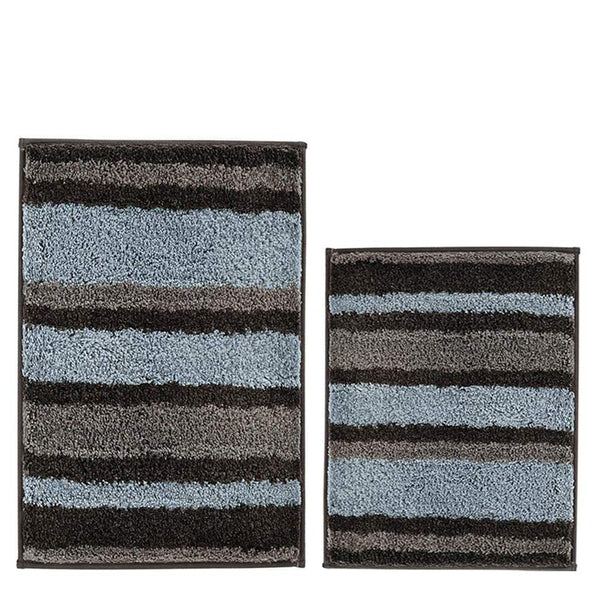 HEBE Non-Slip Bathroom Rug Mat Shag Microfiber Shower Bath Rug Absorbent Bath Mat for Bathroom Machine Washable(18x26, Blue/Grey)