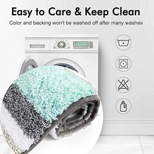 HEBE Non-Slip Bathroom Rug Mat Shag Microfiber Shower Bath Rug Absorbent Bath Mat for Bathroom Machine Washable(18x26, Blue/Grey)