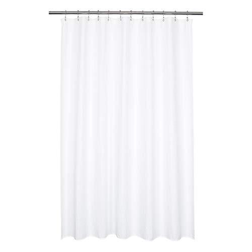 Waffle Weave Fabric Shower Curtain 230 GSM Heavy Duty, Spa, Hotel Luxury, Water Repellent, White Pique Pattern, 71 x 72 inches Decorative Bathroom Curtain