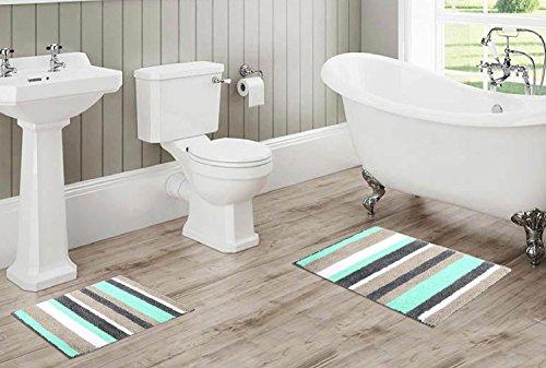 HEBE Non-Slip Bathroom Rug Mat Shag Microfiber Shower Bath Rug Absorbent Bath Mat for Bathroom Machine Washable(18x26, Blue/Grey)