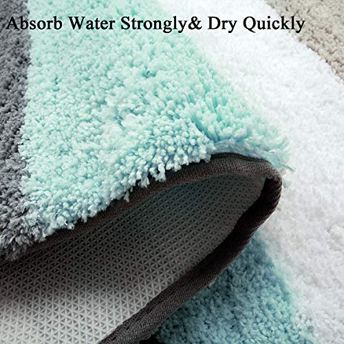 HEBE Non-Slip Bathroom Rug Mat Shag Microfiber Shower Bath Rug Absorbent Bath Mat for Bathroom Machine Washable(18x26, Blue/Grey)