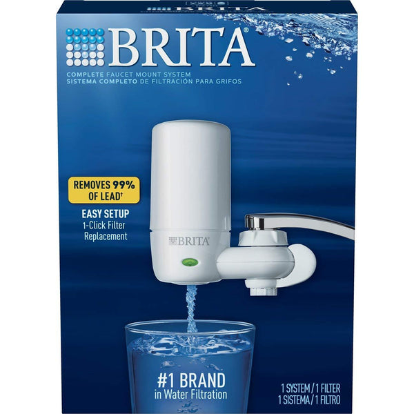 Brita Tap Water Filter System, Water Faucet Filtration System with Filter Change Reminder, Reduces Lead, BPA Free, Fits Standard Faucets Only - Complete, White