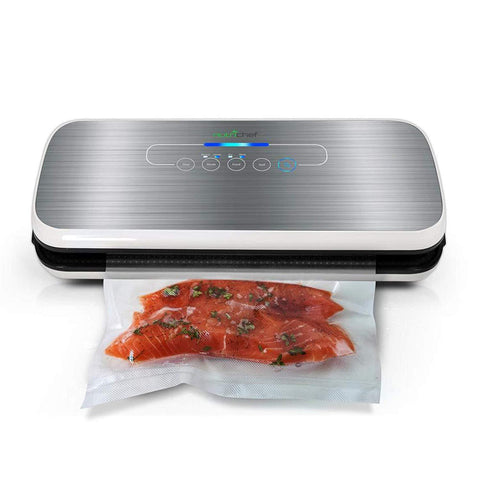 Vacuum Sealer By NutriChef | Automatic Vacuum Air Sealing System For Food Preservation w/ Starter Kit | Compact Design | Lab Tested | Dry & Moist Food Modes | Led Indicator Lights (Silver)