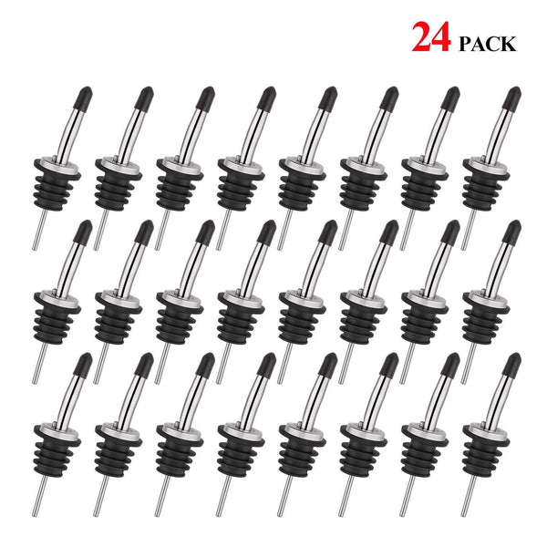 [UPGRADED VERSION] 12 Pack Stainless Steel Classic Bottle Pourers Tapered Spout - Liquor Pourers with Rubber Dust Caps