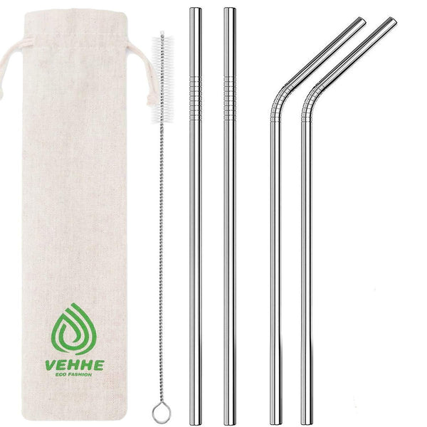 VEHHE Metal Straws Stainless Steel Straws Drinking Straws Reusable FDA BPA - 10.5" Ultra Long 4 + 1 - W/Cleaning Brush for 20/30 Oz for Yeti RTIC SIC Ozark Trail Tumblers (2 Straight|2 Bent|1 Brush)
