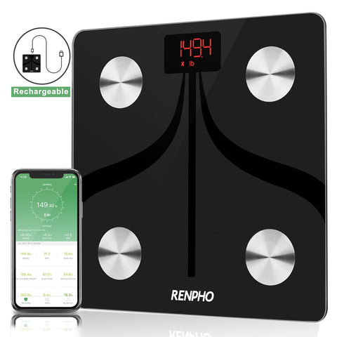 RENPHO Bluetooth Body Fat Scale USB Rechargeable Smart Digital Bathroom Weight Scale with Smartphone App Wireless BMI Scale Body Fat Monitors, 396 lbs