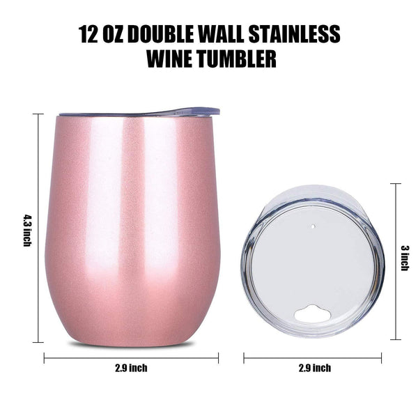 CHILLOUT LIFE 12 oz Wine Tumbler,Double Vacuum Insulated Wine Glass with Lids for Keeping Wine, Coffee, Drinks