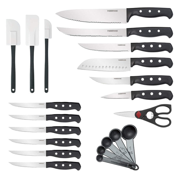 Farberware 5152501 22-Piece Never Needs Sharpening Triple Rivet High-Carbon Stainless Steel Cutlery Set, Assorted