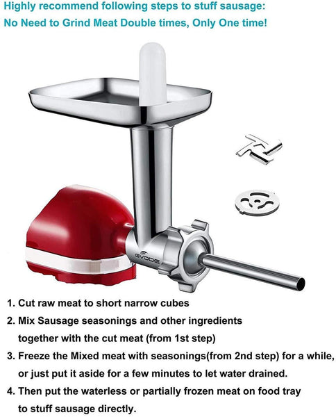 Food Meat Grinder Attachment Compatible with KitchenAid Stand Mixers Included 2 Sausage Stuffers -Useful Mixer Accessory as Food Processor