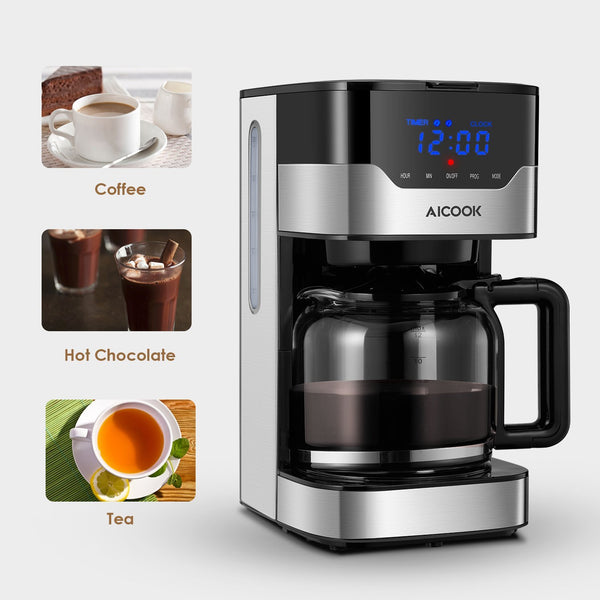 Aicook Coffee Maker, 10 Cup Programmable Coffee Machine with Coffee Pot, Black - 259T