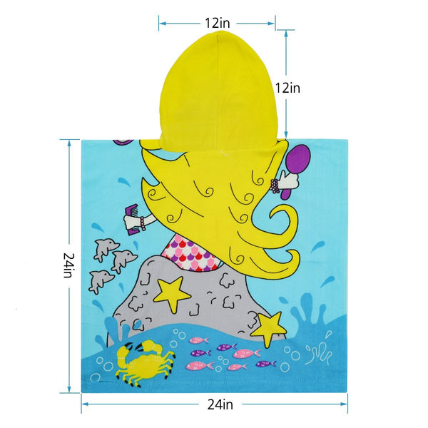 Bath Hooded Towel for Kids, OUTERDO Hooded Beach Towel Poncho for 1 to 6 Years Old Child, Ultra Soft 100% Microfiber Super Absorbent, Use for Bath/Pool/Beach/Swim, Extra Large 36" x 24"(Blue Mermaid)