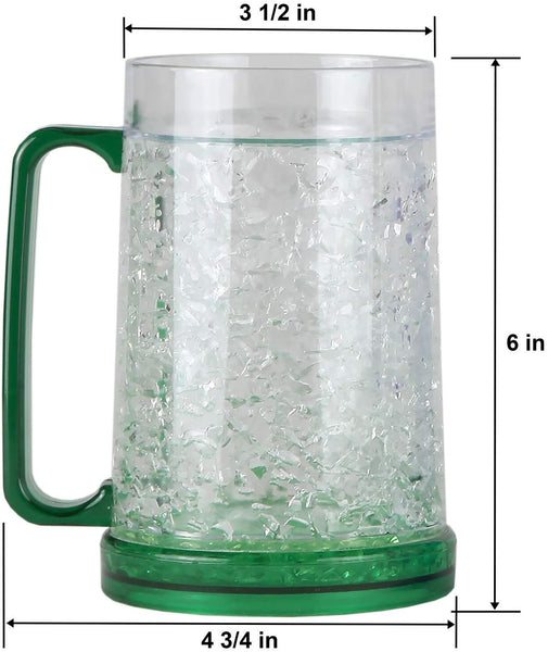 Lily's Home Double Wall Gel-Filled Acrylic Freezer Stein Mugs, Great as Old Fashion Drinking Glasses at BBQs and Parties, Clear with Assorted Color Accents (16 oz. Each, Set of 4)