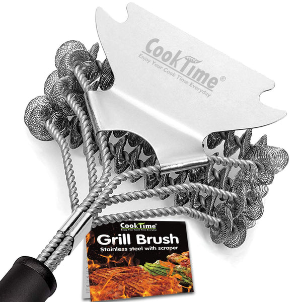 Cook Time Safe Grill Brush - Bristle Free BBQ Grill Cleaner/Scraper - 18'' Stainless Steel Grill Cleaning Scrubber,Great BBQ Accessories for Clean All Grill Grates
