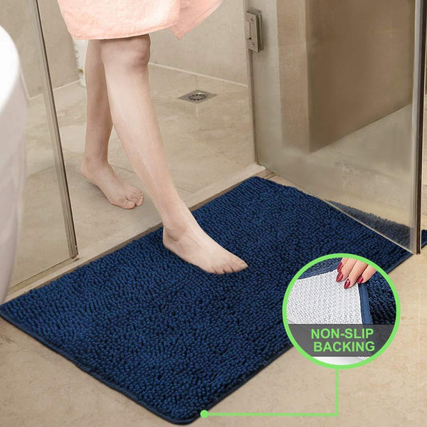 Secura Housewares Bathroom Rugs, Oversize 47" x 28" | Non Slip, Water Absorbent, Machine Washable Bath Mat Carpets | Ultra Soft, Fluffy, Thick Chenille Bath Mats for Doors, Bathroom, Kitchen | Gray