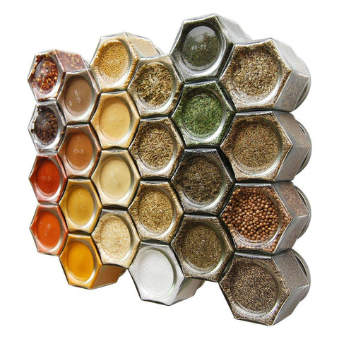 Gneiss Spice Everything Spice Kit: 24 Magnetic Jars Filled with Standard Organic Spices/Hanging Magnetic Spice Rack (Small Jars, Silver Lids)