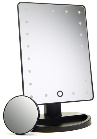 Natural Daylight Lighted Makeup Mirror / Vanity Mirror with Touch Screen Dimming, Detachable 10X Magnification Spot Mirror, Portable Convenience and High Definition Clarity Cosmetic Mirror