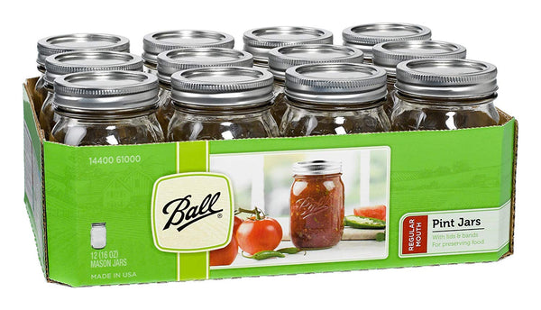 Ball Pint Regular Mouth Mason Jar with Lids and Bands, 16-Ounces (2-Units)