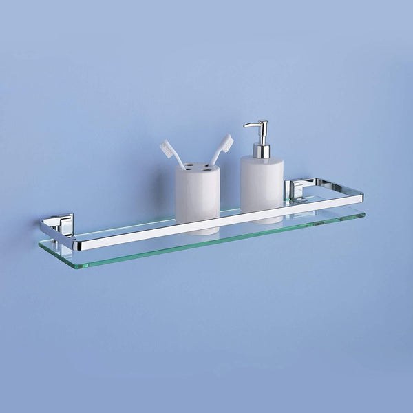 Organize It All Wall Mounting Bathroom Glass Shelf with Chrome Finish and Rail