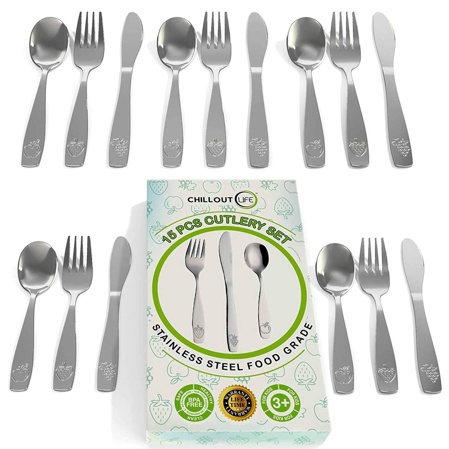 15 Piece Stainless Steel Kids Silverware Set | Child and Toddler Safe Flatware | Kids Utensil Set |