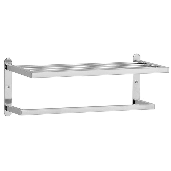 Modern Chrome Plated Wall Mounted 18-Inch Bathroom Storage Shelf & Towel Rack Bar