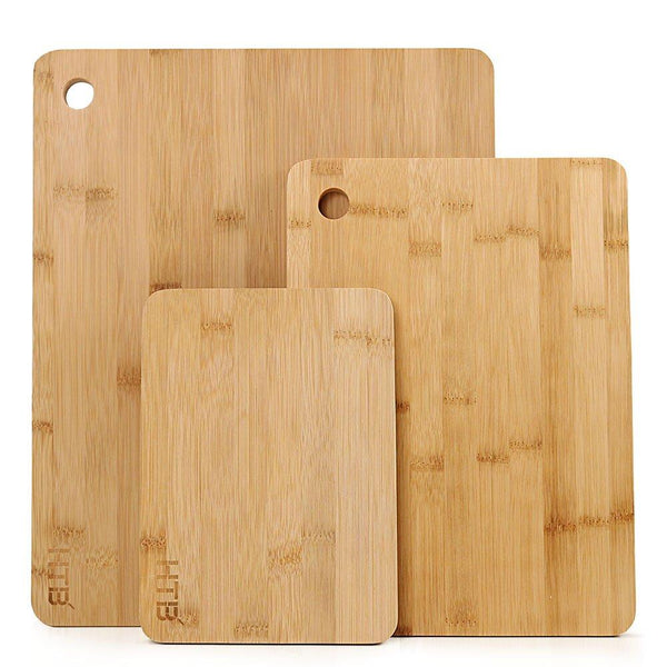 Bamboo Cutting And Serving Board Set of 3, Assorted Size Kitchen Chopping Board Set Small Medium & Large 8.7" x 6.3",12" x 8.7",14.9" x 12" by HTB