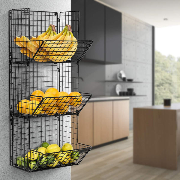 Sorbus 3-Tier Fruit Stand & Wall Mount Kitchen Storage Bin Multipurpose Foldable Organize